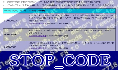 ブルースクリーンのSTOPコード